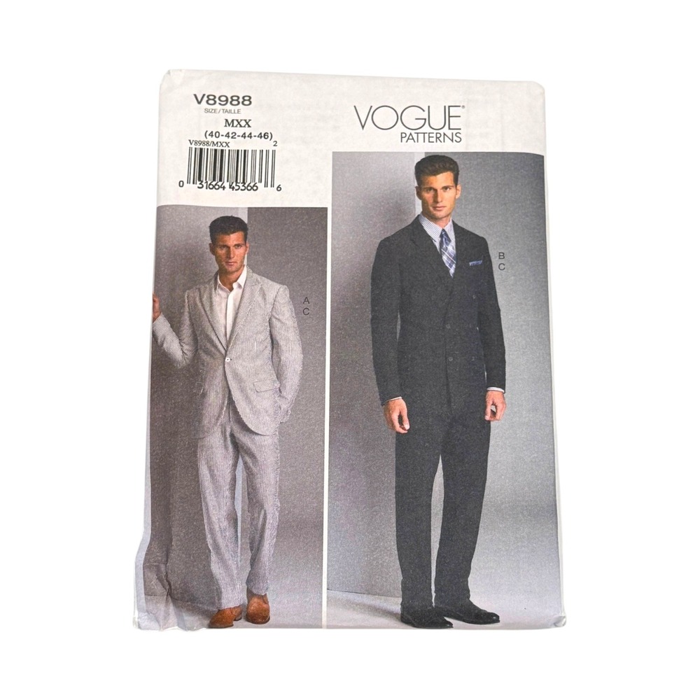 Vogue Sewing Pattern V8988 Men Jacket and Pants Size 40-46 New Uncut